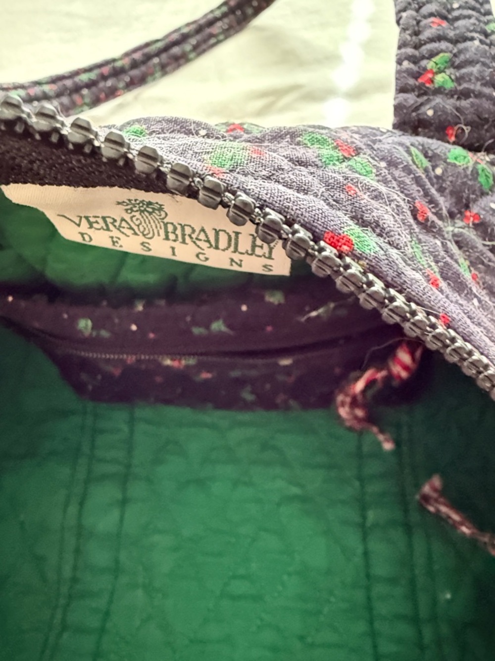 Vera Bradley Quilted Barrel Shoulder Bag - Black with Red & Green Floral Accents - Picture 3 of 9